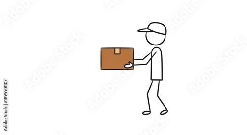 Delivery person holding a package simple illustration.