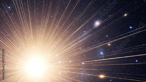 Cosmic Burst: Golden Light Streaks Across Starry Night Sky, Galaxy Sparkle