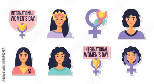 Women Faces and Female Symbols International Womens Day.