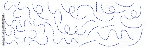 Hand drawn curve dotted line . dashed hand drawn squiggle loopy line set . vector icon