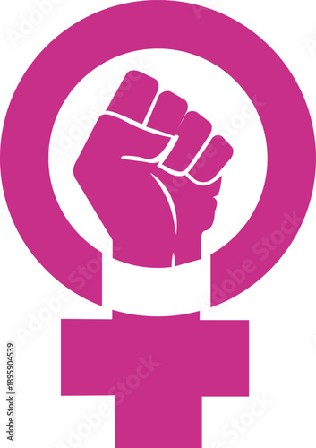 Vibrant purple female symbol with raised fist representing feminism and empowerment