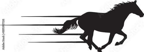 Black Horse Silhouette Running Fast with Motion Lines