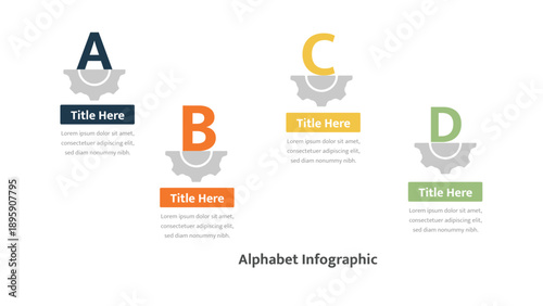 Business infographic gears concept, four sequential stages, process development diagram