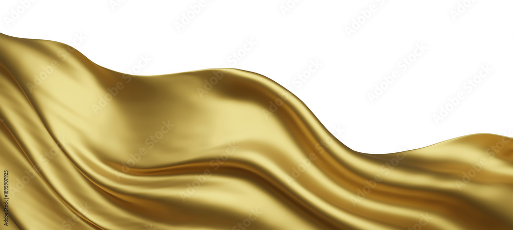 Obraz premium Luxury gold fabric flying in the wind isolated on transparent background with copy space 3D render