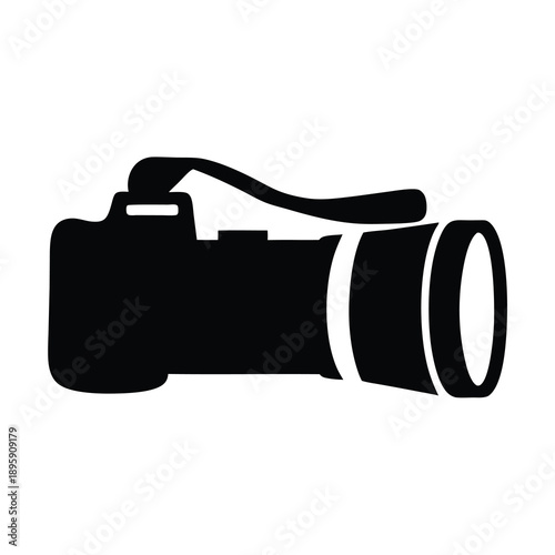 Black and white illustration of a single lens reflex camera icon