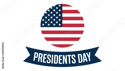  presidents day badge with american flag circle and ribbon patriotic united states holiday vector illustration