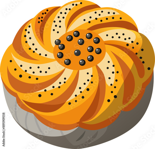 Sweet bakery with poppy seeds stock illustration , white background 