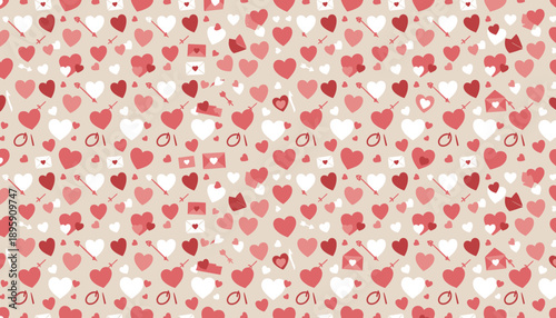 Romantic seamless pattern with hearts arrows and love letters Ideal for Valentines Day design
