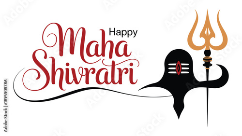  happy maha shivratri calligraphy greeting with trishul and shiva lingam hindu religious festival celebration vector illustrationmahashivratri, shivratri, shiva, trishul, lingam, hindu, festival, reli