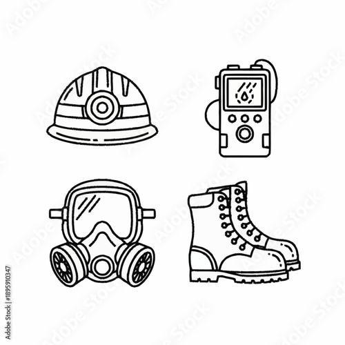 Safety Equipment Hard Hat Gas Mask Boot.