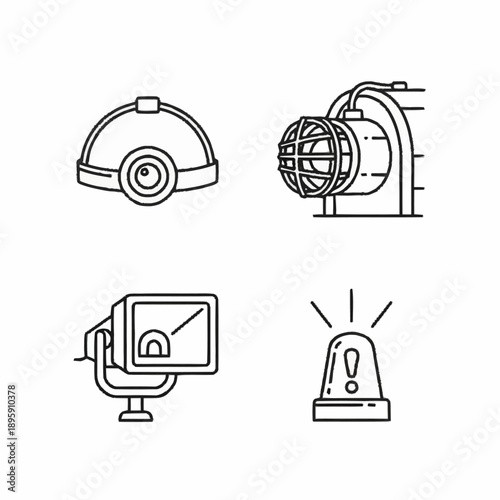 Security Camera Monitor Alarm System Icons.