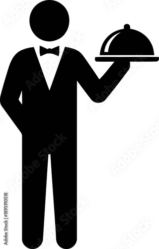 Professional Waiter Serving Food Silhouette Icon