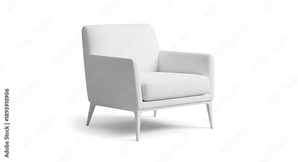 Fototapeta premium White upholstered armchair with sleek metal legs on a plain background