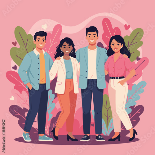 Diverse friendscolleagues smiling together symbolizing unity support and relationship goals