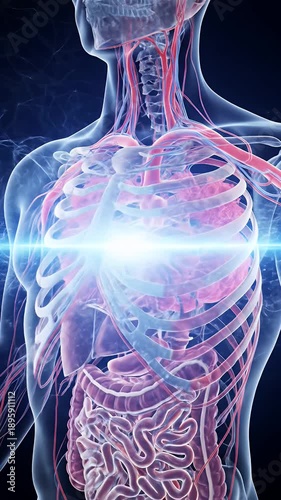 Dynamic 3D Human Anatomy: Unveiling the Inner Workings of the Circulatory and Digestive Systems with Glowing Energy