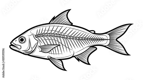Fish Skeleton Anatomy: An illustration of a fish skeleton, offering an educational perspective on the skeletal structure of aquatic life, emphasizing the intricacies of its form.