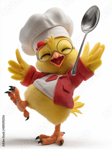Funny 3D Cartoon Chicken Chef with Spoon