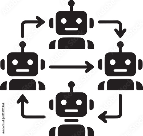 Multi-Agent System and Robot Swarm Intelligence Vector Icon