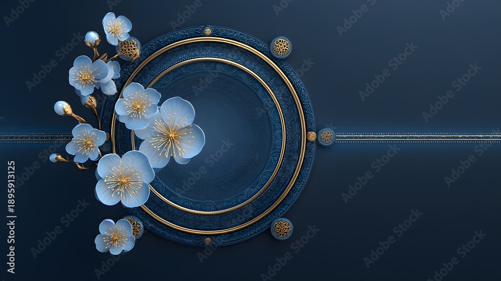 custom made wallpaper toronto digital青と金の高貴な和モダン背景 繊細な花と装飾デザイン