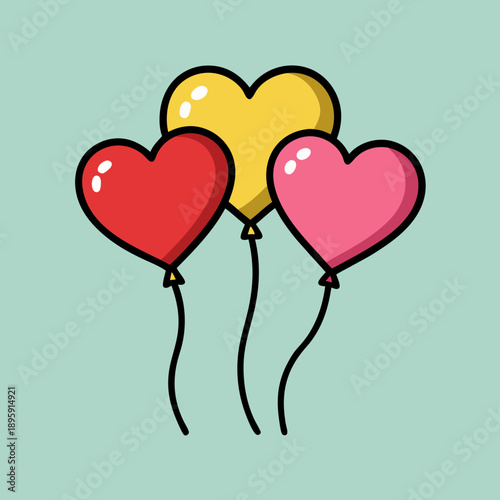 A cheerful cluster of colorful heart-shaped balloons floating happily against a serene background