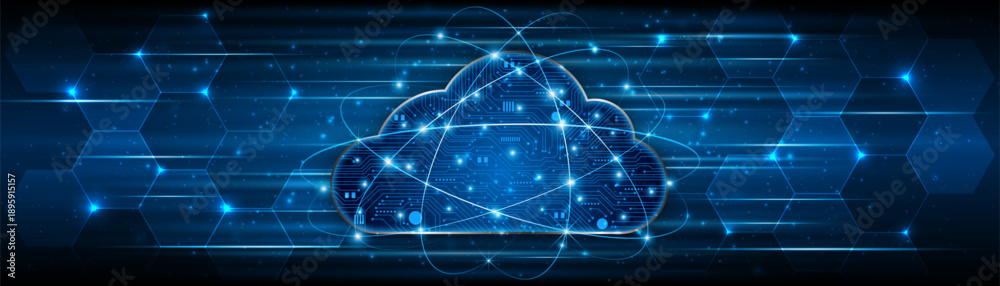 Obraz premium Cloud computing technology circuit board. Big data center storage concept. Modern cloud storage technology innovation concept background.