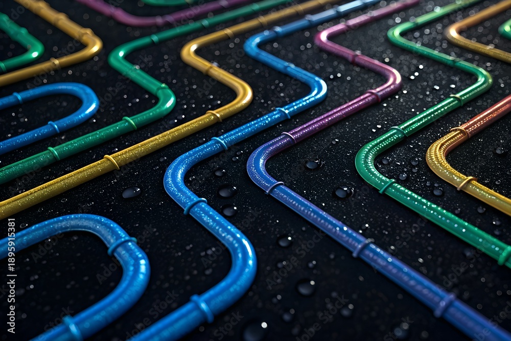 Fototapeta premium Colorful Glowing Curved Path Lines on Dark Surface