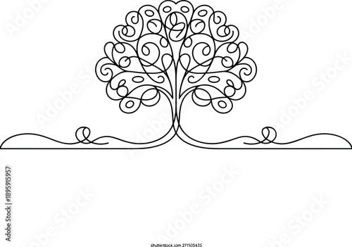 Abstract decorative tree with swirling branches and roots illustration
