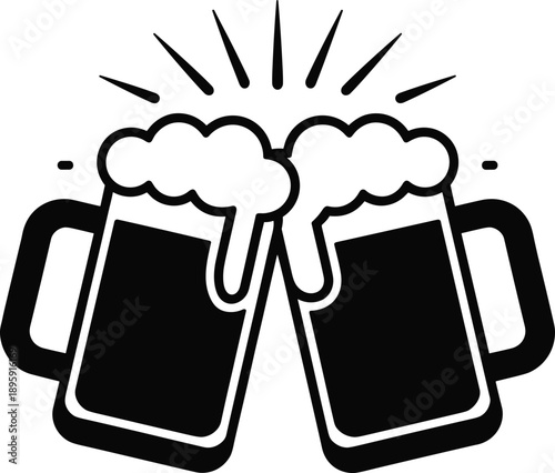Cheers illustration with two clinking beer mugs in celebration