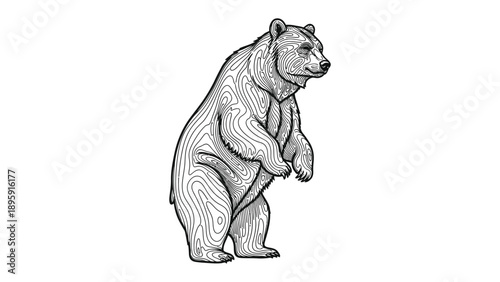 Grizzly Bear Illustration: An artistic illustration of a majestic grizzly bear, captured in a standing pose, showcasing its strength and wild essence.