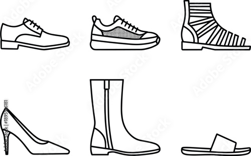 Collection of different shoe types and styles isolated illustration