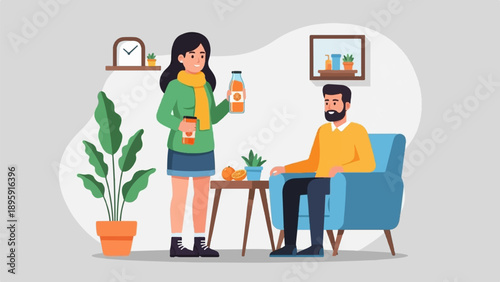 Couple enjoying drinks indoors with plants and decor
