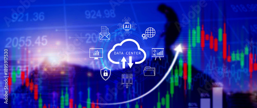 Data center concept. Digital technology, data processing and engineering, cloud computing concept, database management with data center, innovative technology background. not ai