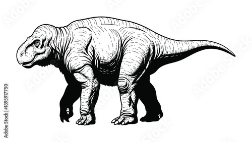 Iguanodon: An illustration of a powerful Iguanodon, a herbivorous dinosaur.