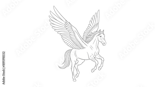 Pegasus Soaring: A detailed artistic depiction of the mythical Pegasus, a majestic winged horse, soaring through the heavens.