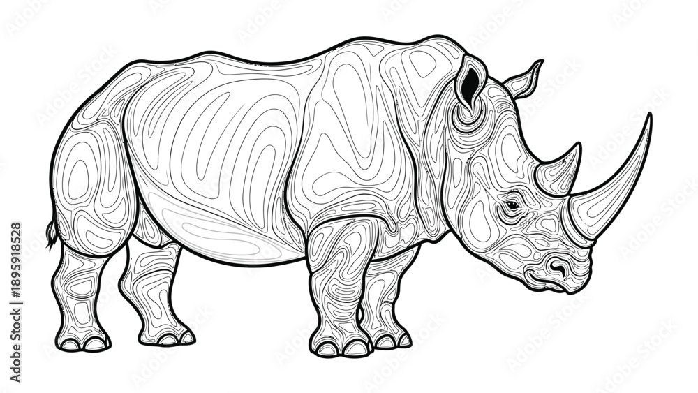 Obraz premium Rhino's Majesty: A majestic rhino stands tall, its robust form intricately detailed, showcasing the strength and beauty of this magnificent creature. 