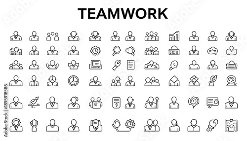 Teamwork Concept Line Icons Collection for Business and Office