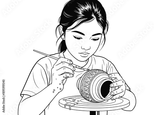 Girl Decorates and Paints Clay