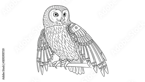 Owl's Wisdom in the Sketch: A majestic owl perches gracefully, its detailed form captured in a delicate sketch, exuding an aura of wisdom and serenity.