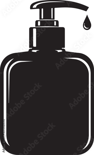 Black silhouette of a liquid soap dispenser with a drop falling pump bottle hygiene 1 cleanliness