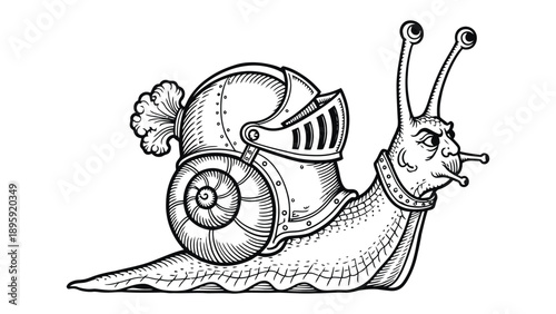 Knightly Snail's Journey: An animated image of a snail, geared up in a knight's helmet and regalia, moves with purpose and determination, embodying the spirit of a medieval warrior on a noble quest.