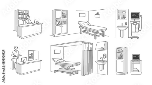 Hospital Room Illustration: An illustration that depicts different facets of a hospital room, designed to provide a comprehensive view of the medical environment.