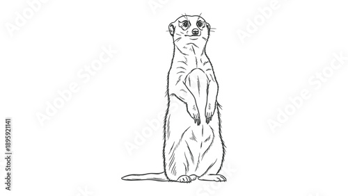 Line Drawing Meerkat Vigilance: A solitary meerkat stands tall in a detailed line drawing, demonstrating its characteristic alert posture.