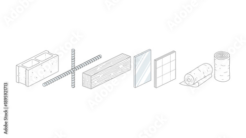 Construction Elements Blueprint: A blueprint layout of various construction elements, ready to build and create. This graphic displays building blocks that represent the essence of construction.