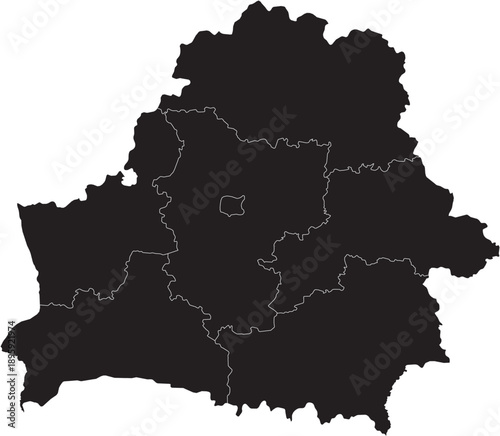 Belarus Map with Administrative Regions Silhouette Vector Transparent Background Vector.