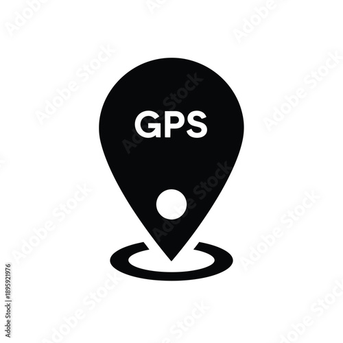 A black gps navigation pin icon on a with the letters gps in the center of the pin