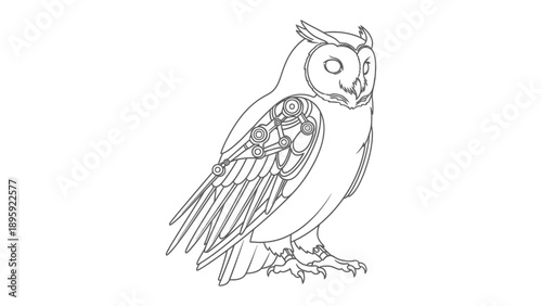 Majestic Owl Portrait: A graceful illustration showcases an owl, with its distinctive features and elegant posture, poised in a state of watchful observation, embodies wisdom and mystery