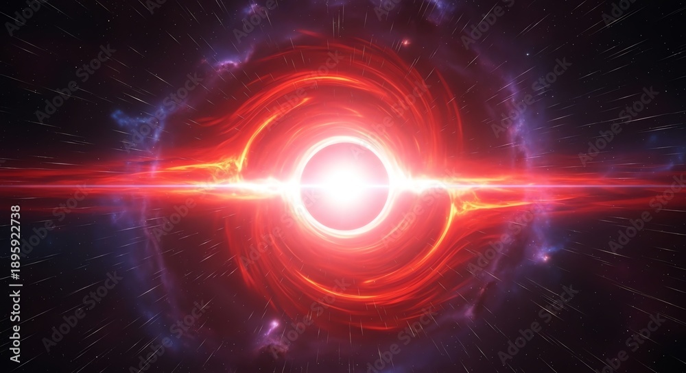 Fototapeta premium Black hole with swirling red energy and cosmic background