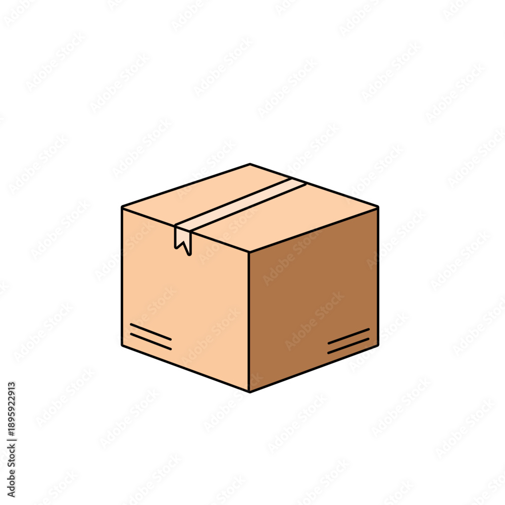 Fototapeta premium Simple Brown Cardboard Shipping Box Illustration.