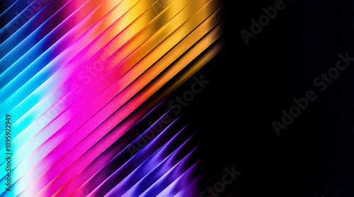Obraz na plátně Grainy vibrant abstract diagonal lines background with neon colors and dark spac