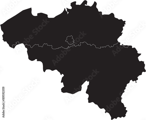 Belgium Map with Administrative Regions Silhouette Vector Transparent Background Vector